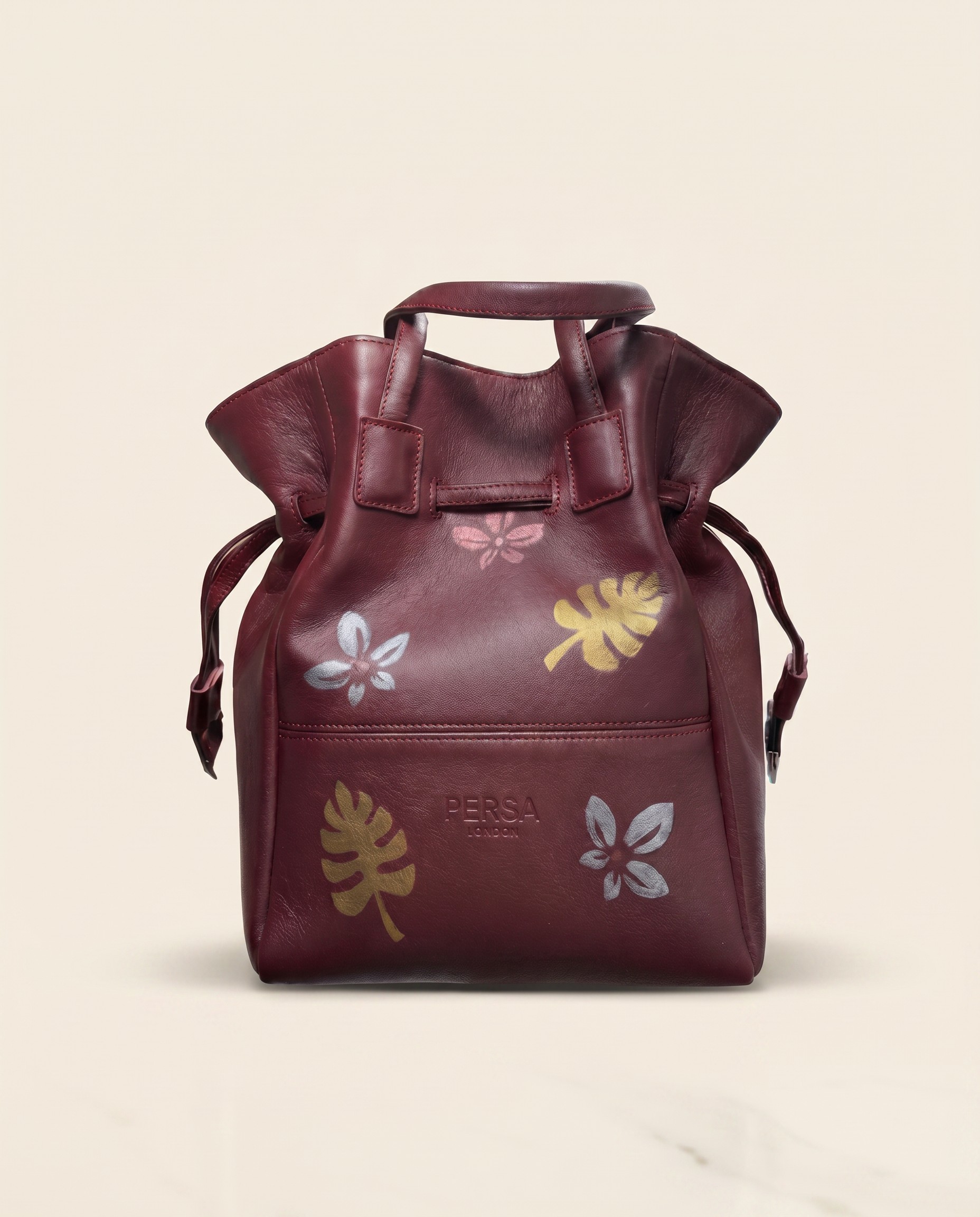 Hand-painted leather bucket bag